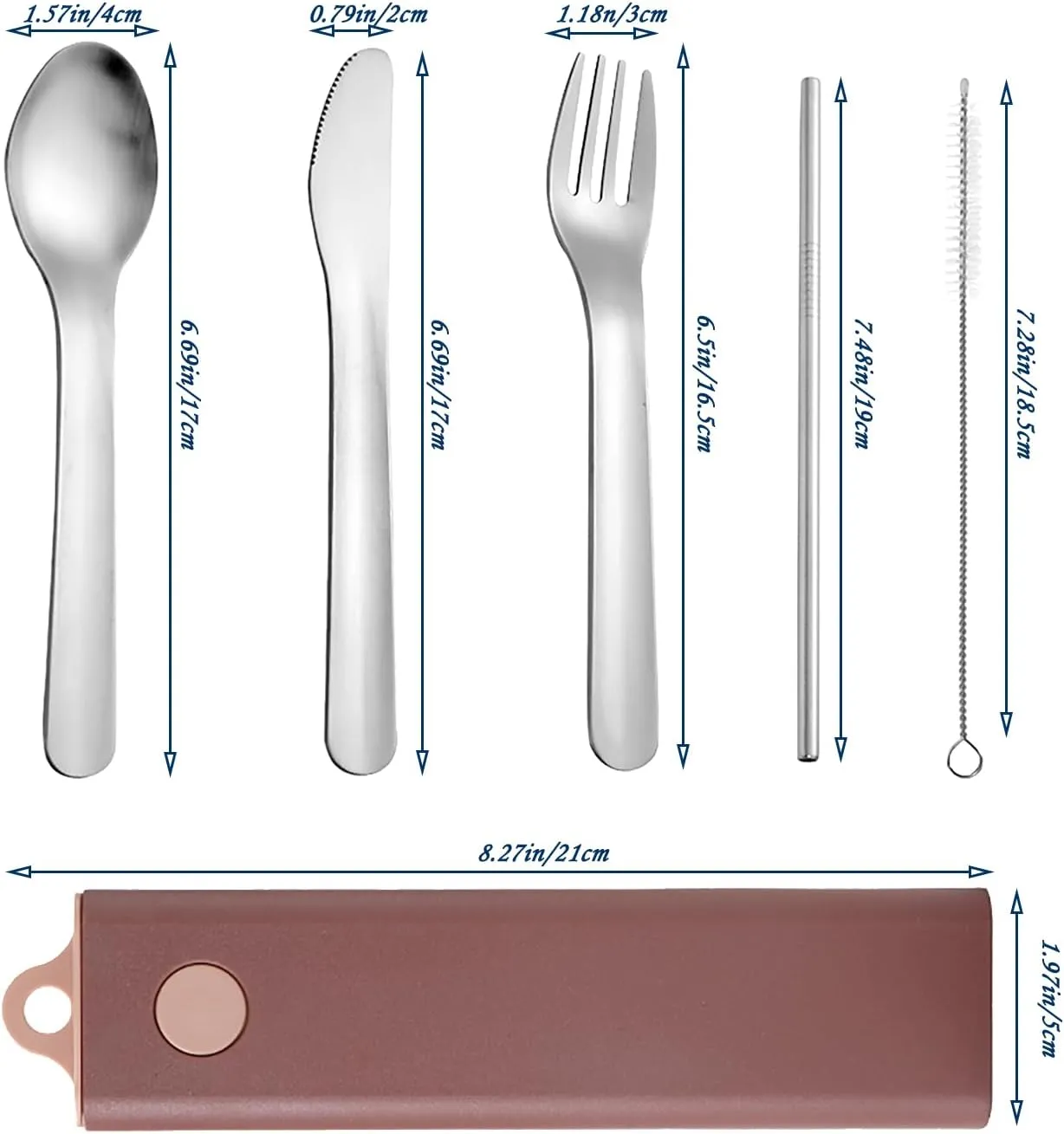 Travel Cutlery Set with Case include Spoon Fork Knife Staw and Staw brush. Portable Utensils for Camping, Travel, Outdoor activities, school, and office - Red