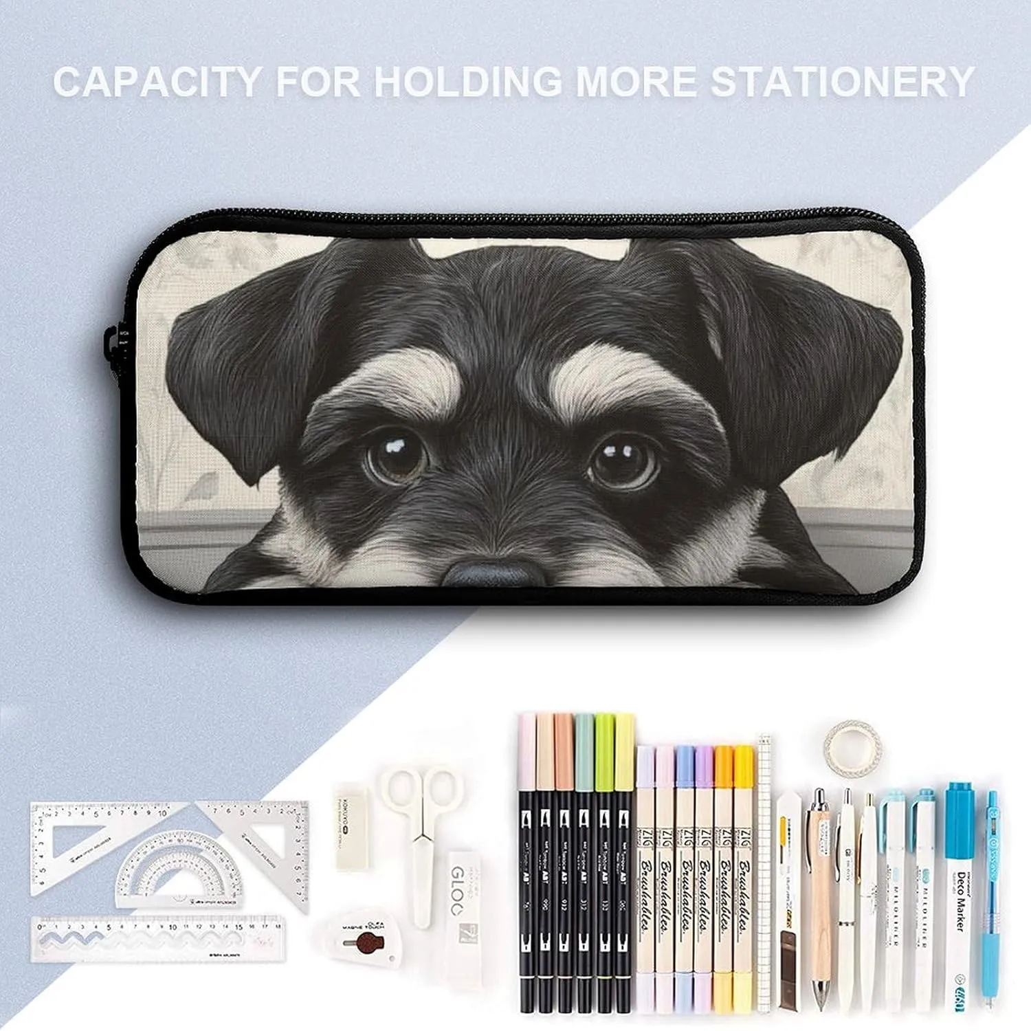 Travel Laptop Backpack Set, 3 Pieces Casual Bookbag with Lunch Bag Pencil Bag Schnauzer Cute Dog 17 inch Daypack Insulated Lunchbox Mekup Bag
