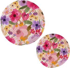 Trivets for Hot Dishes, Pots and Pans Potholders Woven Trivet Cotton Round Large Pot Holder Decor Heat Resistant Hot Pads Mat for Table Counter Cooking Potholder Set of 2 (7in   9in) Floral