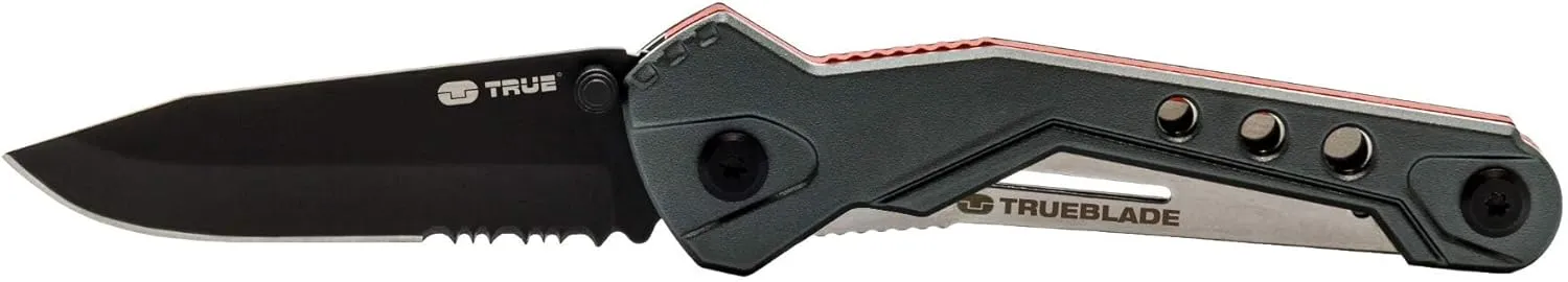 TRUE TRUEBLADE Lightweight Everyday Pocket Knife | Super Sharp Black Oxidized Stainless Steel Partially Serrated Pocket Knife