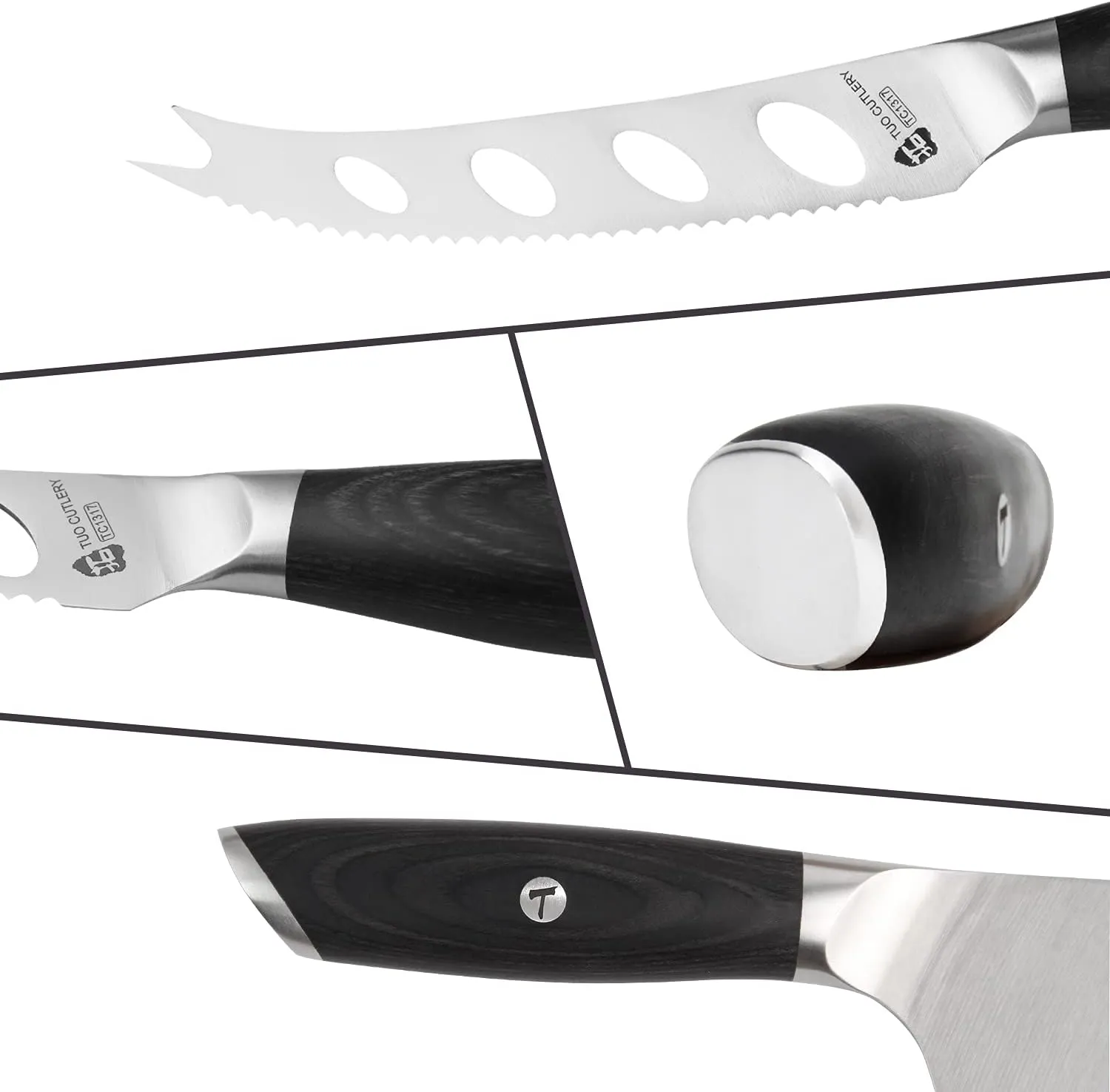TUO Cheese Knife - 5 Inch Cheese & Tomato Knife for All Cheese Types - High Carbon German Steel Hollow & Serrated Blade - Pakkawood Handle with Gift Box - Falcon Series