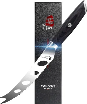 TUO Cheese Knife - 5 Inch Cheese & Tomato Knife for All Cheese Types - High Carbon German Steel Hollow & Serrated Blade - Pakkawood Handle with Gift Box - Falcon Series