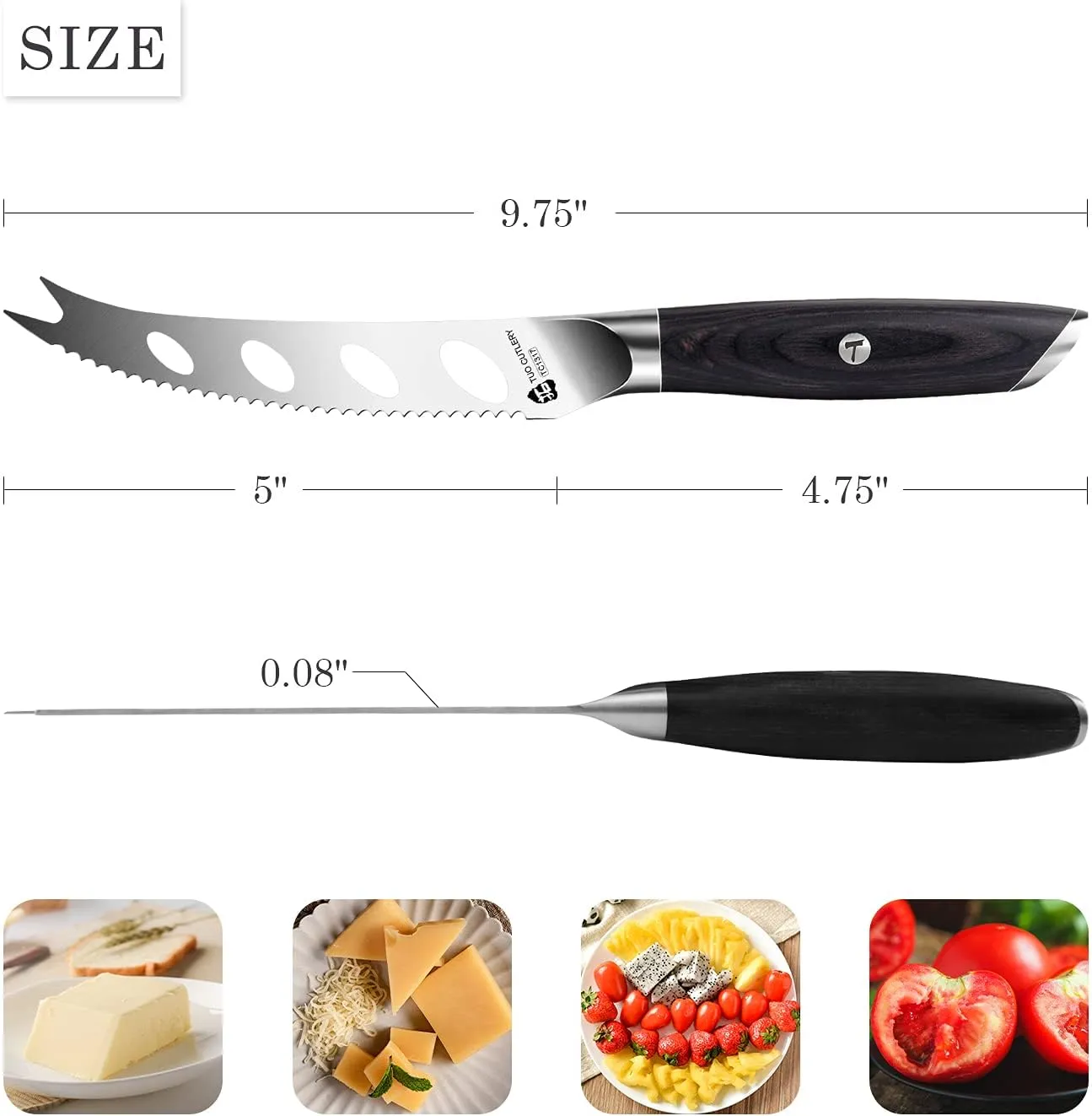 TUO Cheese Knife - 5 Inch Cheese & Tomato Knife for All Cheese Types - High Carbon German Steel Hollow & Serrated Blade - Pakkawood Handle with Gift Box - Falcon Series