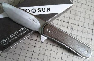 TwoSun Knives 14C28N Micarta Ball Lock Flipper Pocket Folder Knife TS335-Micarta