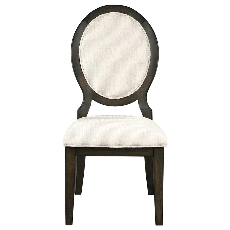 Twyla Upholstered Oval Back Dining Side Chairs Cream and Dark Cocoa (Set of 2) - 115102