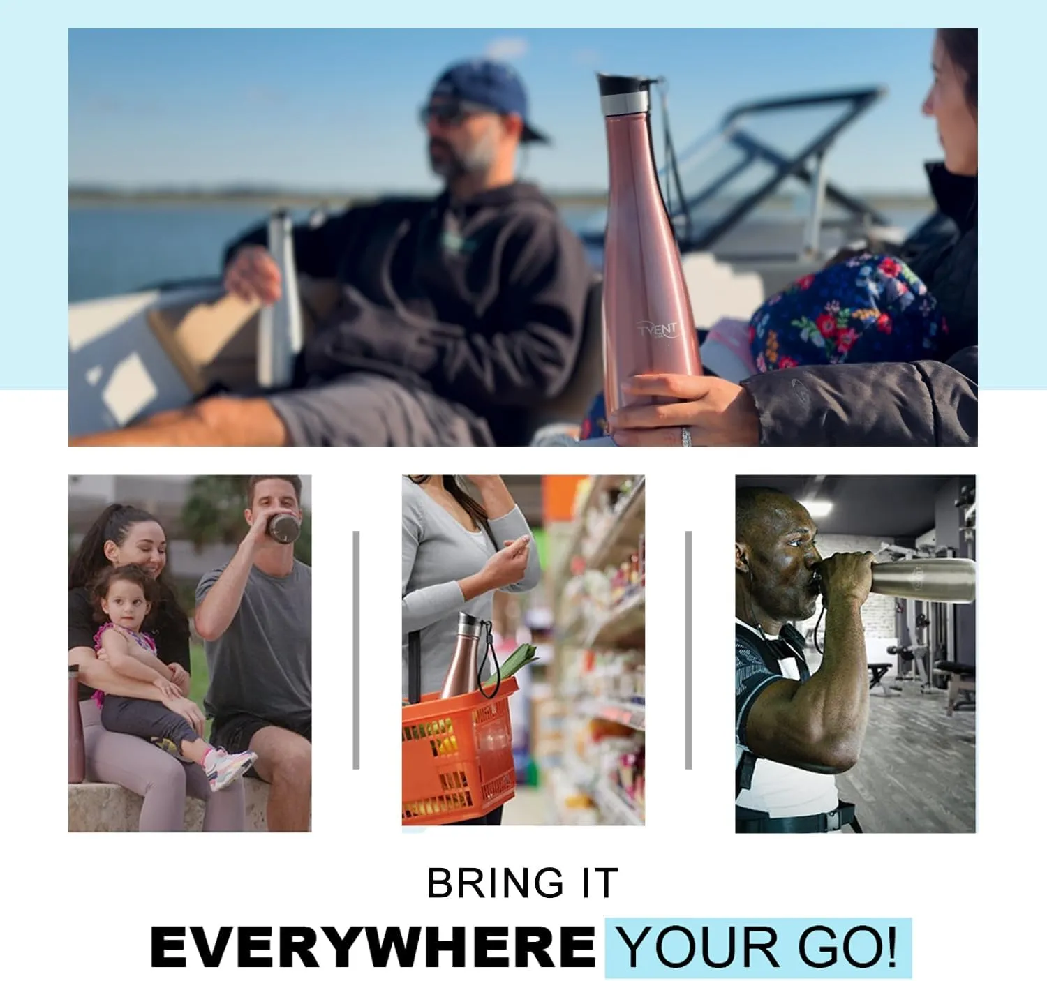 TYENT - Contemporary Drinkware - Insulated Stainless Steel Bottles - Dual Walls - Easy-Sip Cap - Beverages stay Hot or Cold 24 Hours - BPA-Free - Earth-Friendly Reusability - 750ml - Gold