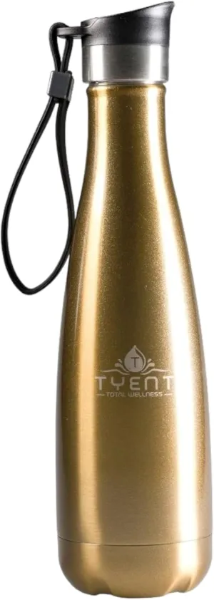 TYENT - Contemporary Drinkware - Insulated Stainless Steel Bottles - Dual Walls - Easy-Sip Cap - Beverages stay Hot or Cold 24 Hours - BPA-Free - Earth-Friendly Reusability - 750ml - Gold