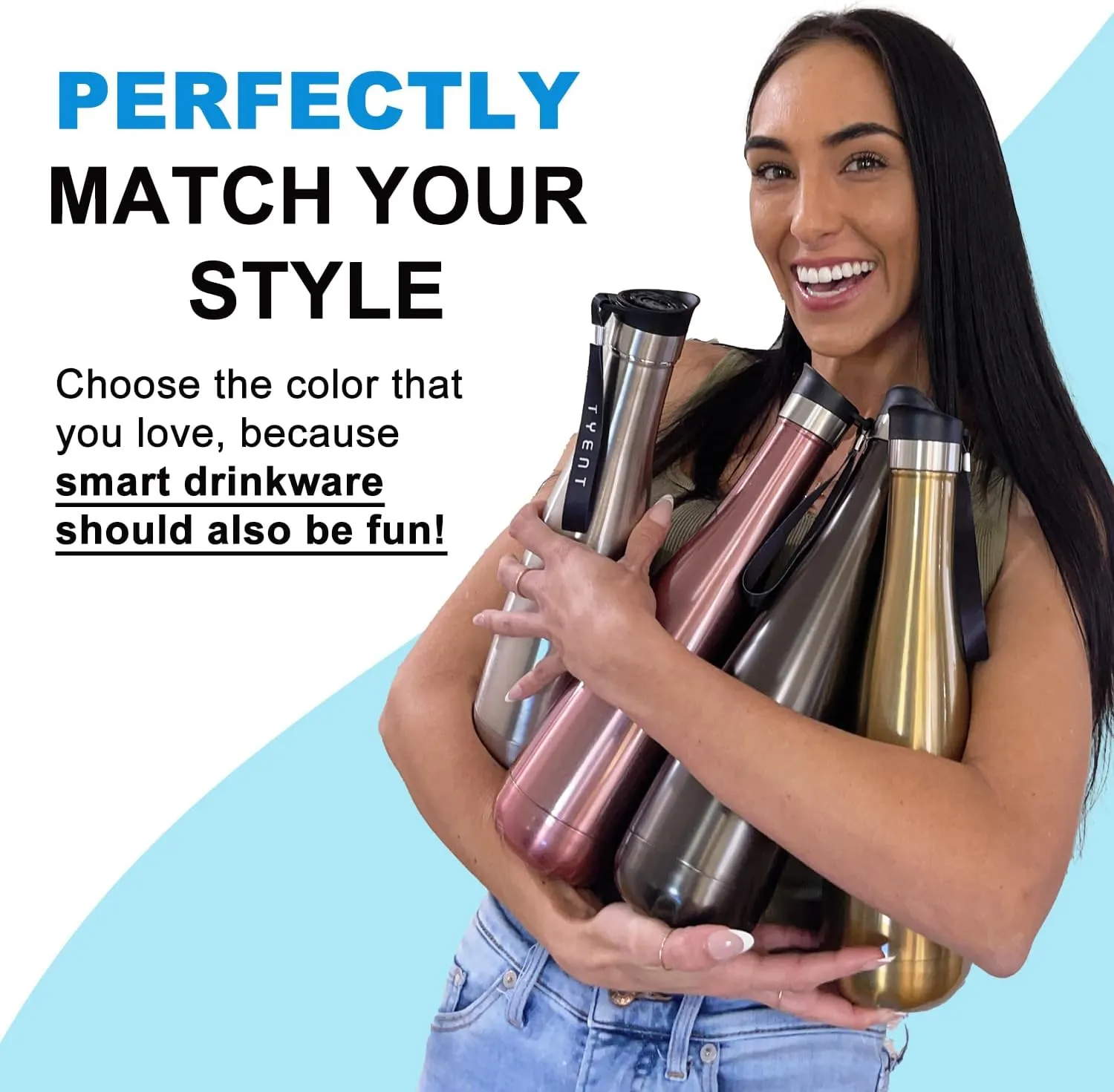 TYENT - Contemporary Drinkware - Insulated Stainless Steel Bottles - Dual Walls - Easy-Sip Cap - Beverages stay Hot or Cold 24 Hours - BPA-Free - Earth-Friendly Reusability - 750ml - Gold