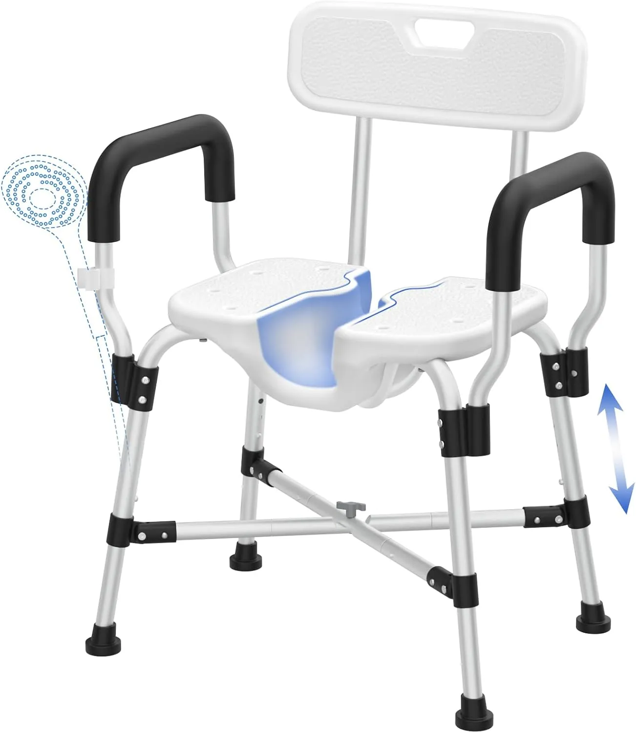 U-Shaped Shower Chair Seat, 500lbs Shower Seat for Bathtub with Padded Armrests & Back, Adjustable Bath Chair with Reinforced Crossbar, Anti-Slip Shower Seats for Adults,Elderly,Disabled