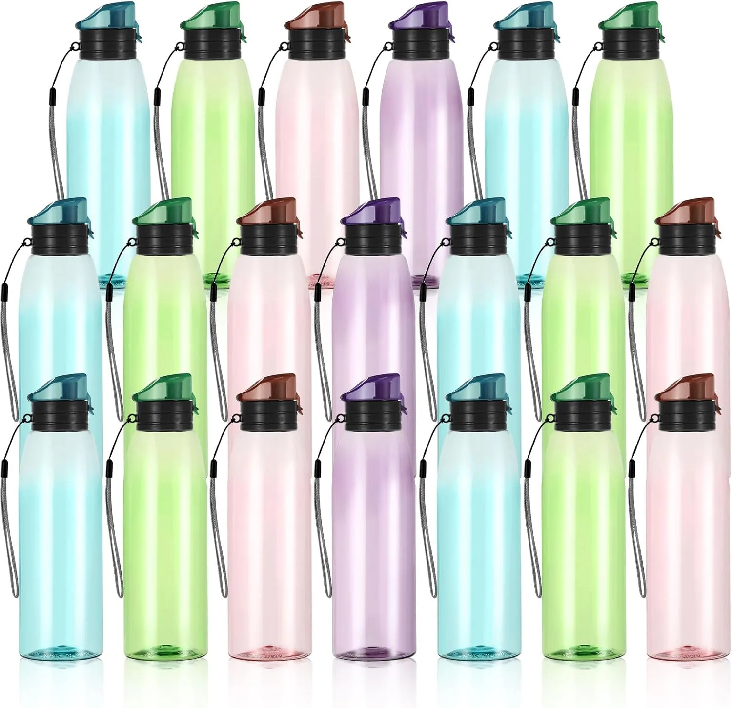 Uiifan 20-Piece Water Bottle Set - Clear Plastic 17 oz Sport Drink Bottles with Leakproof Flip Top for Travel, Gym, Camping, Hiking (Multi Color)