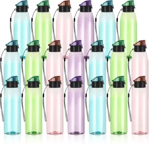 Uiifan 20-Piece Water Bottle Set - Clear Plastic 17 oz Sport Drink Bottles with Leakproof Flip Top for Travel, Gym, Camping, Hiking (Multi Color)