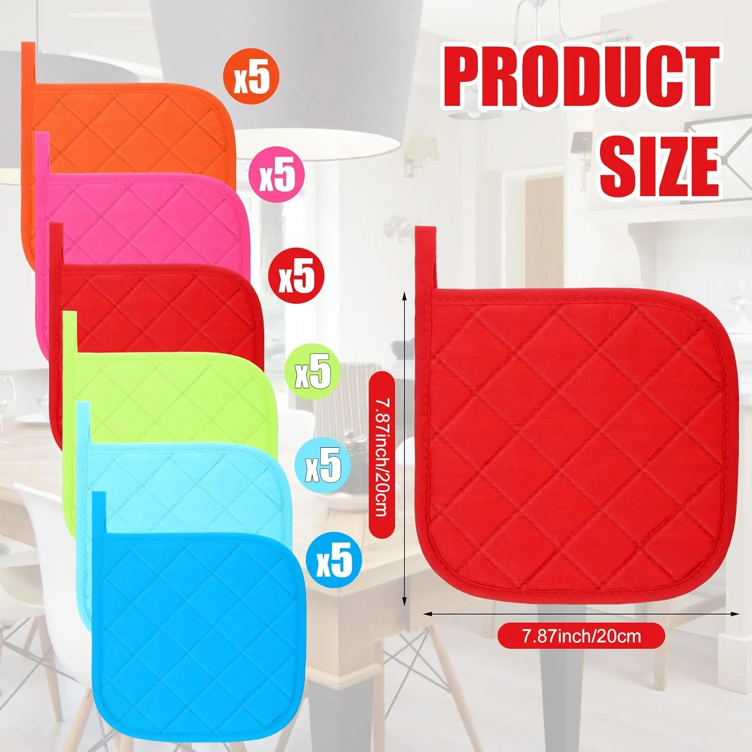 Uiifan 30 Pieces Cotton Pot Holders for Kitchen Washable Heat Resistant Potholders Oven Hot Pads for Cooking and Baking, 7.87 x 7.87 x 0.2 Inch(Multicolor)