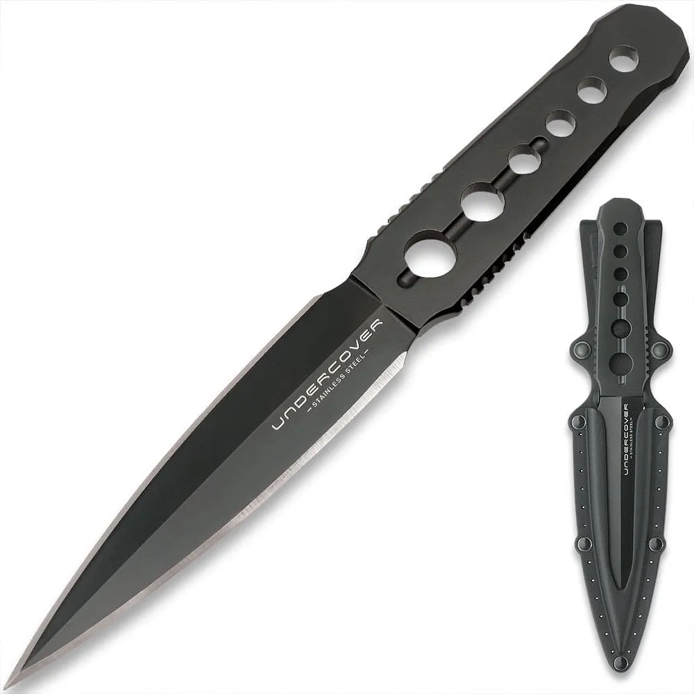 Undercover CIA Stinger Boot Knife | 3 7/8” 3Cr13 Stainless Steel Blade | Black Oxide Coating | Injection Molded Nylon Sheath | Removable Boot Clip | 7 1/8" Overall