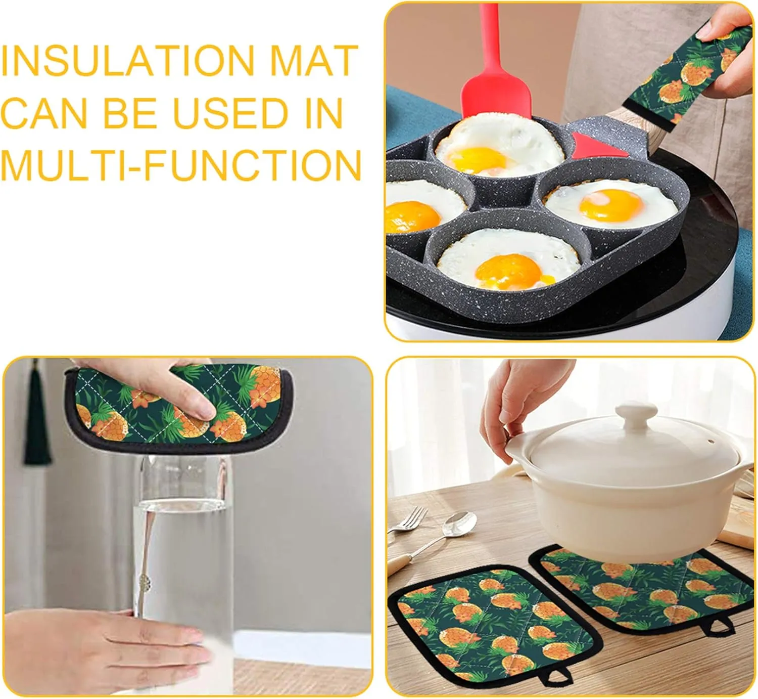 UNICEU Coffee is Always a Good Idea Oven Mitts Non Slip Heat Resistant Kitchen Gloves and Pot Holders 4 Pcs for Baking Cooking Grilling BBQ