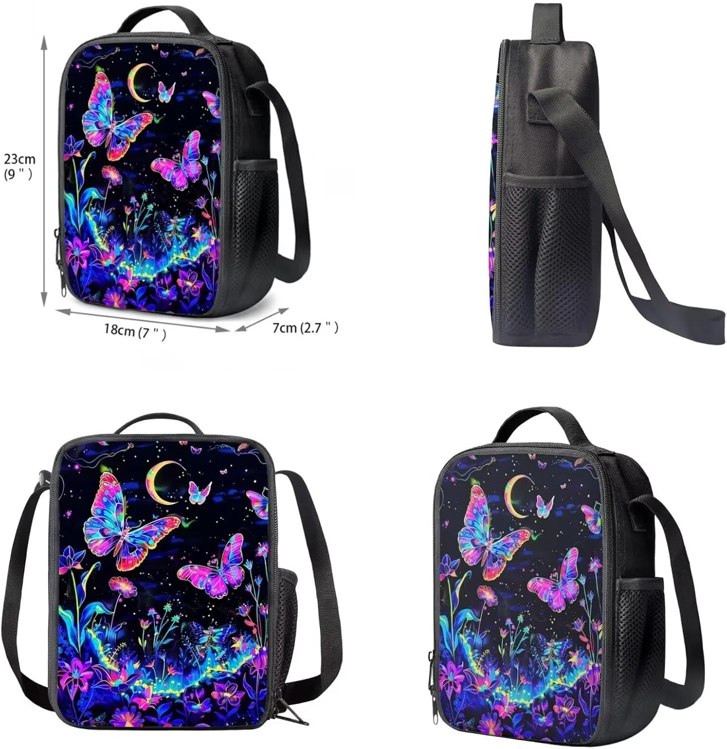 Upetstory Butterfly Backpack for Girls School Bag Set with Lunch Bag Kids Pencil Purse Middle School Bookbag Elementary Kindergarten Preschool Schoolbag Water Bottle Pouch Daypack Rucksack