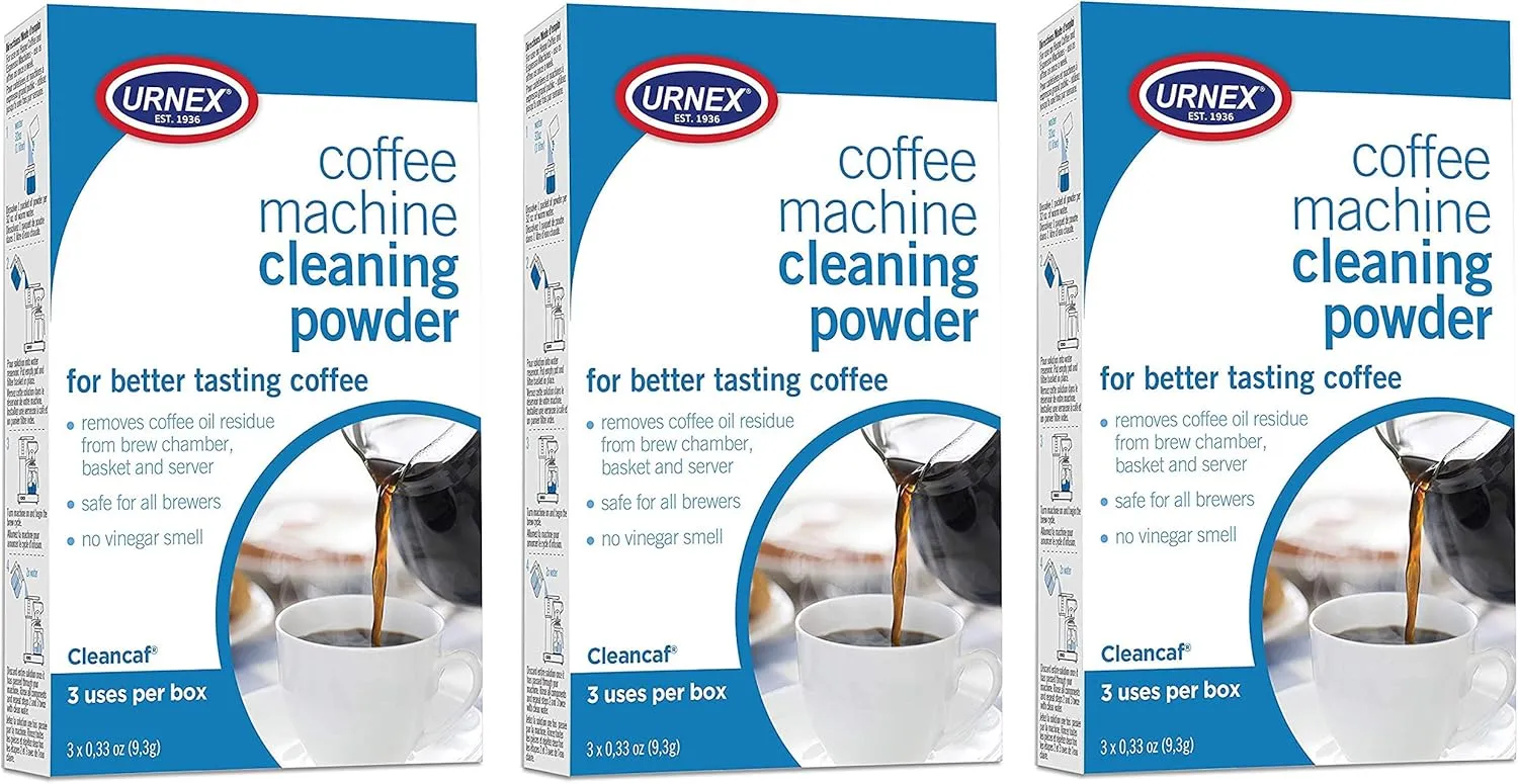 Urnex Cleancaf Coffee and Esspresso Machine Cleaning Powder - 3 Uses Per Box - Professional Espresso and Coffee Maker Cleaner