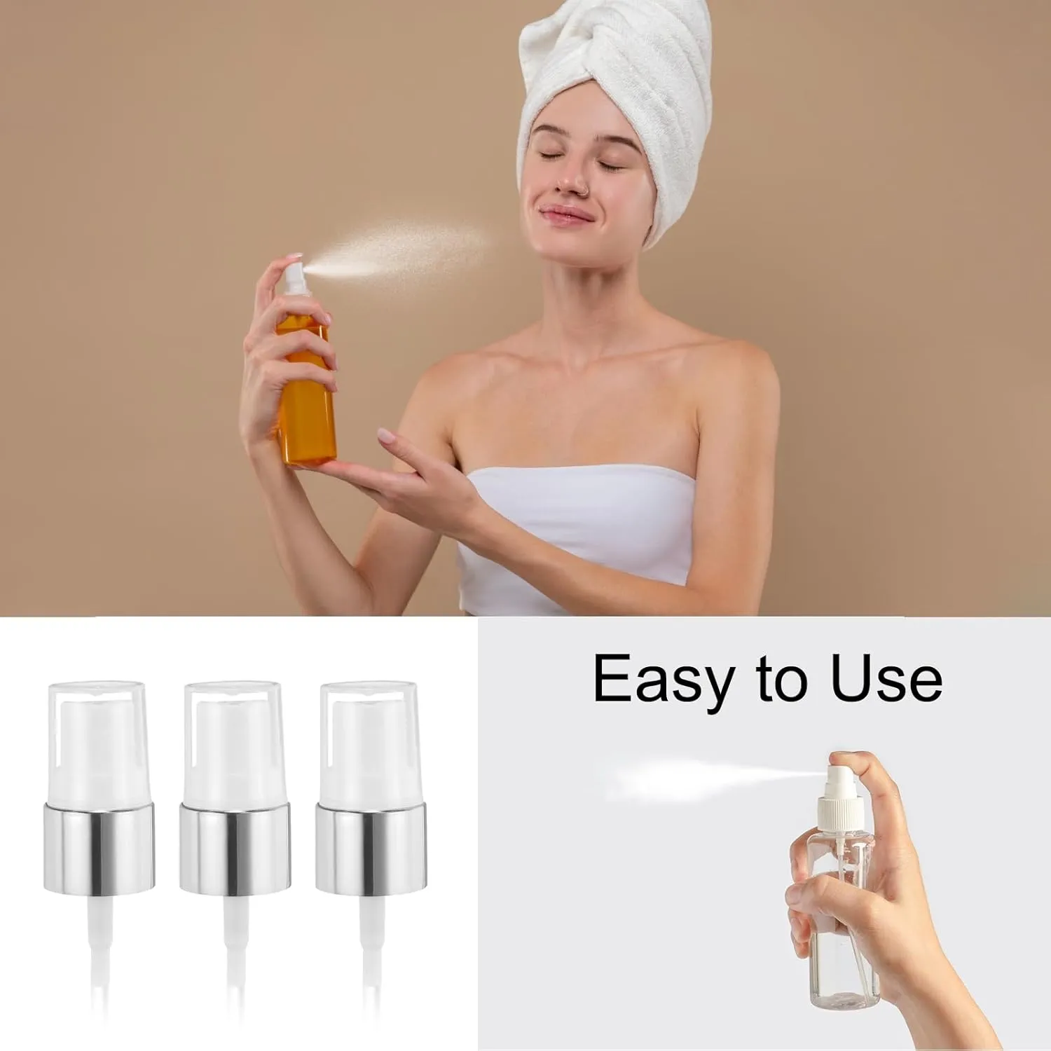 uxcell 12 Pcs Silver White Spray Top, 24/410 Fine Mist Sprayer Reusable Replacement Spray Bottle Pump Plastic Top for Essential Oil Hair and Body Sprays Bottle
