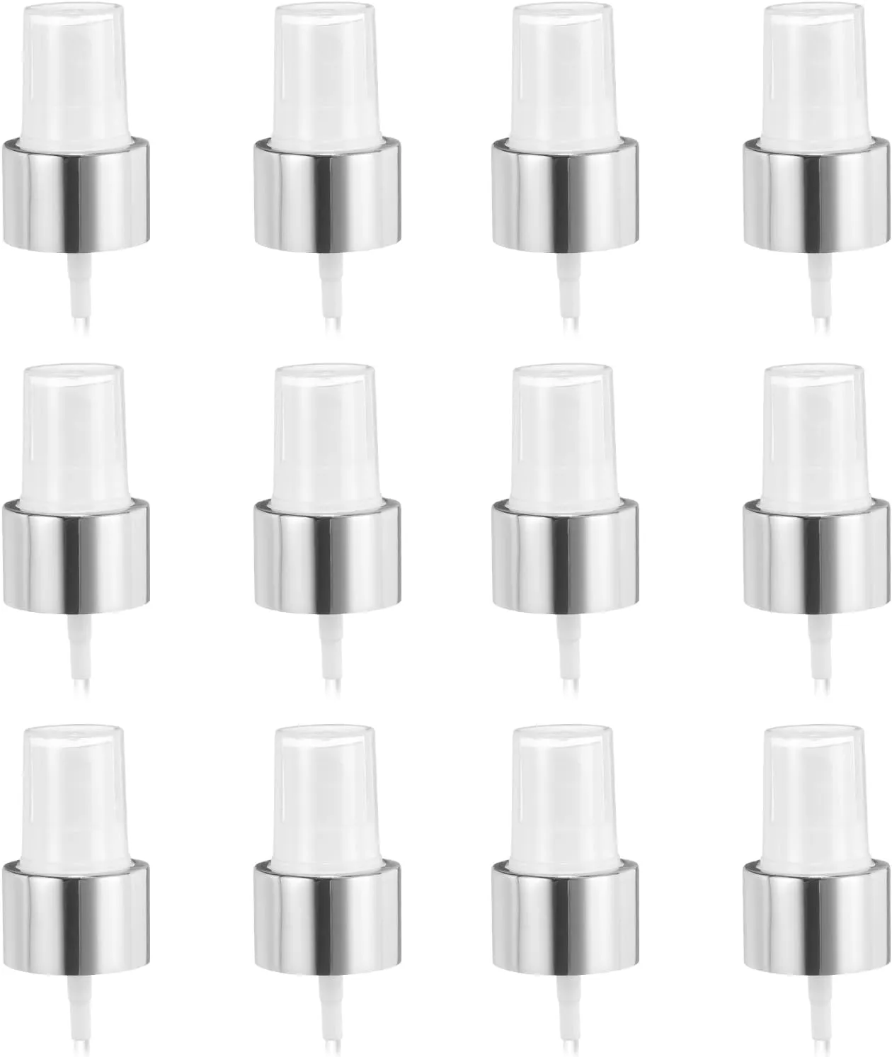 uxcell 12 Pcs Silver White Spray Top, 24/410 Fine Mist Sprayer Reusable Replacement Spray Bottle Pump Plastic Top for Essential Oil Hair and Body Sprays Bottle