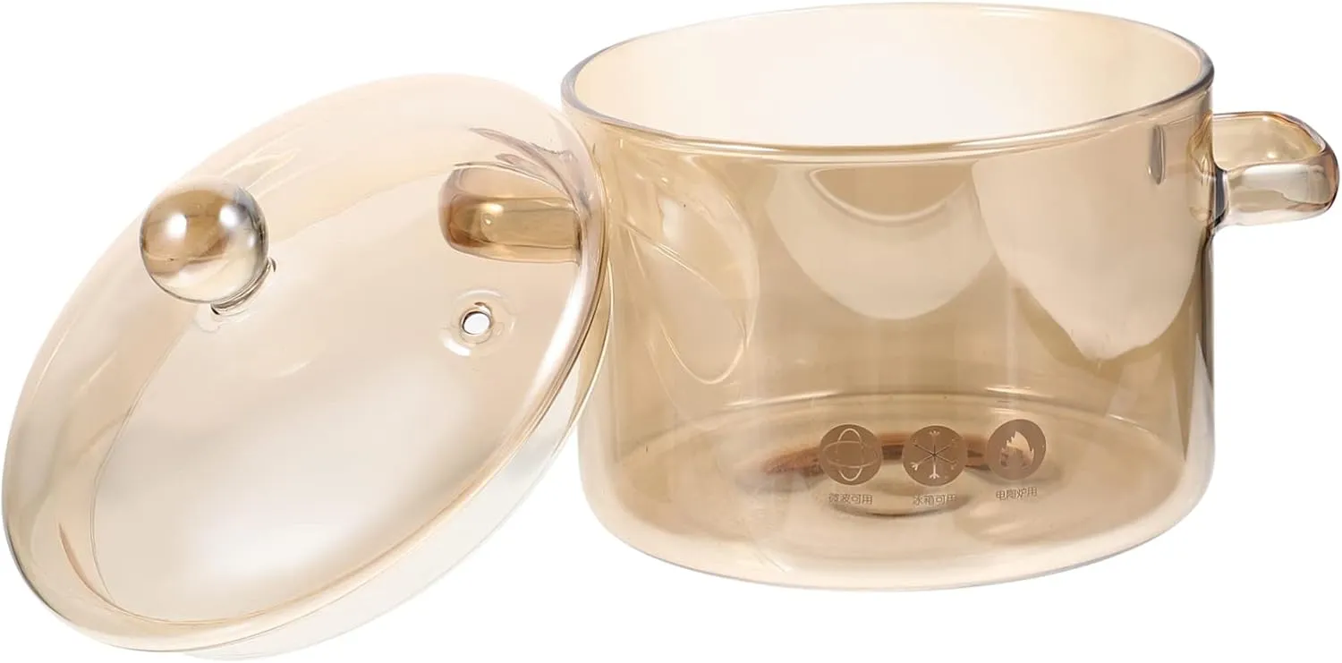 Vaguelly High Borosilicate Glass Stew Pot with Lid Heat-resistant Kitchen Cookware Double Ear Noodle Pot for Soup Instant Noodles and More Capacity for Home Cooking and Gatherings