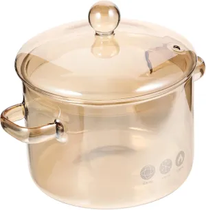 Vaguelly High Borosilicate Glass Stew Pot with Lid Heat-resistant Kitchen Cookware Double Ear Noodle Pot for Soup Instant Noodles and More Capacity for Home Cooking and Gatherings