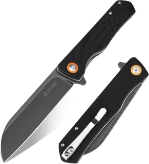 VALKNUT EDC Folding Pocket Knife, D2 Steel Sheepsfoot Stonewashed Blade Knives with Black G10 Handle, Small Utility Pocket Knife for Outdoor Camping & Hiking Work