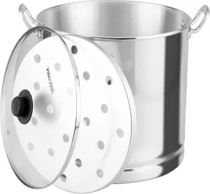 Vasconia 32-Quart Steamer Pot (Aluminum) with Tray & Glass Lid - For Most Stoves (Hand-Wash only) Large Stock Pot for Tamales, Steaming, Boiling & Frying - Makes Seafood, Pasta, Vegetables & More