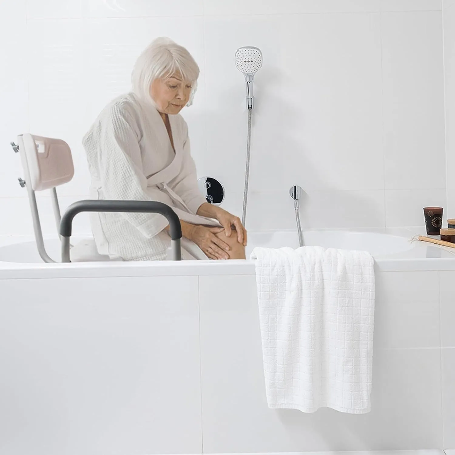 Vaunn FSA/HSA Eligible Medical Shower Chair Bath Seat with Padded Arms, Removable Back and Adjustable Legs for Bathtub Safety and Supports Weight up to 350 lbs