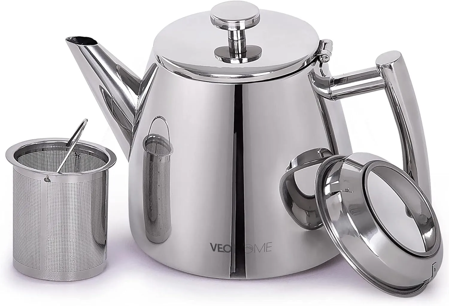 VeoHome Stainless Steel Tea Pot with Infuser - Keeps Heat Thanks to its Double Wall, Silver (1 Liter (34 oz))…