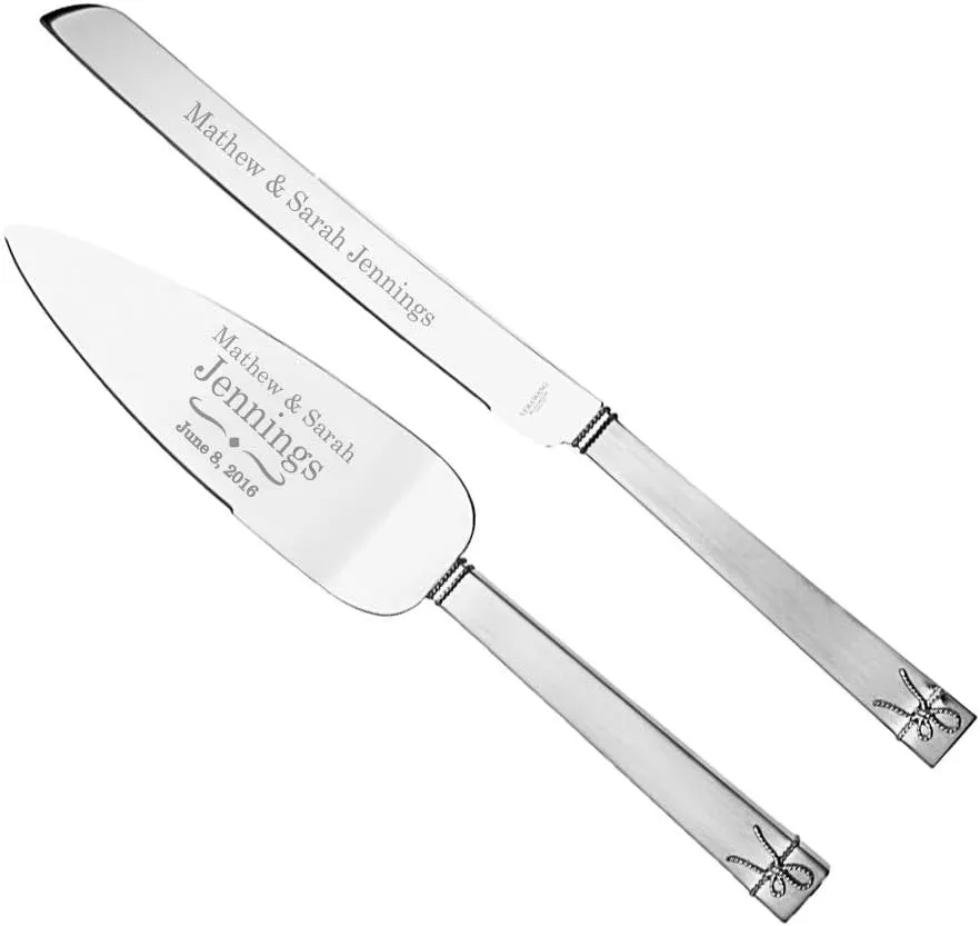Vera Wang Bridal Love Knots Silver Personalized Wedding Cake Knife and Server Set, Custom Engraved Wedding Cake Cutting Set, Accessories and Gifts for the Bride and Groom