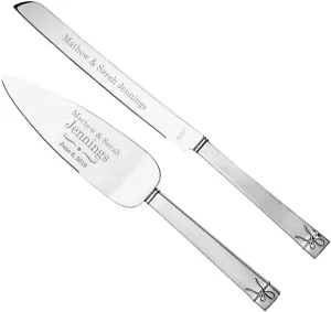 Vera Wang Bridal Love Knots Silver Personalized Wedding Cake Knife and Server Set, Custom Engraved Wedding Cake Cutting Set, Accessories and Gifts for the Bride and Groom