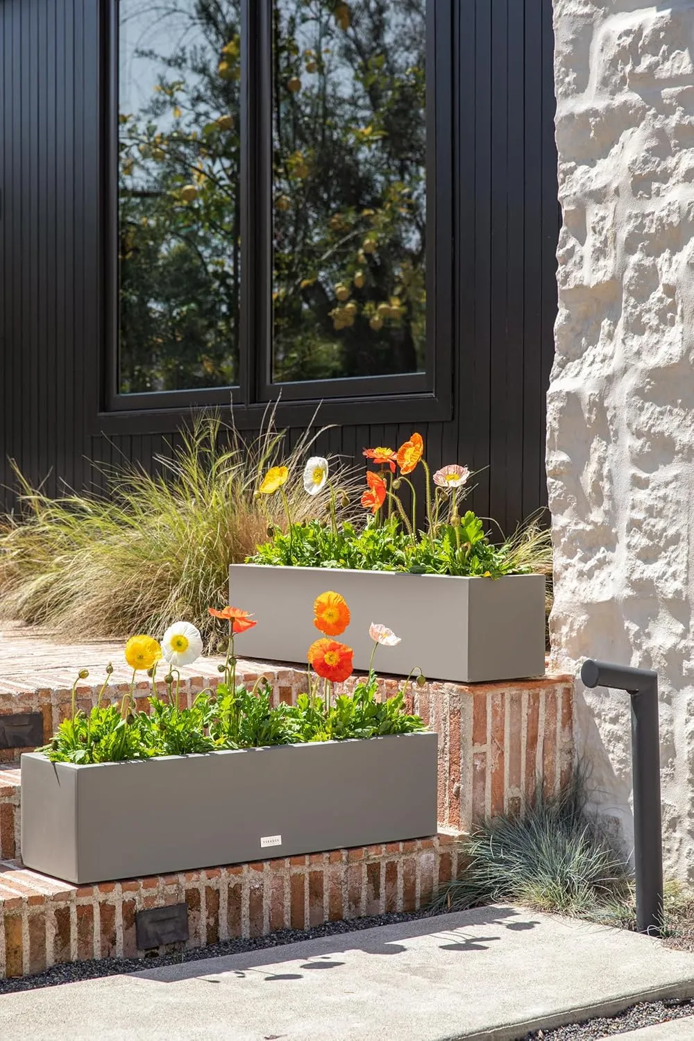 Veradek Block Series Window Box Planter - Rectangular Flower Pot for Indoor or Outdoor Window Sill/Balcony | All-Weather Use with Drainage Holes | Modern Décor for Succulents, Herbs, Small Plants