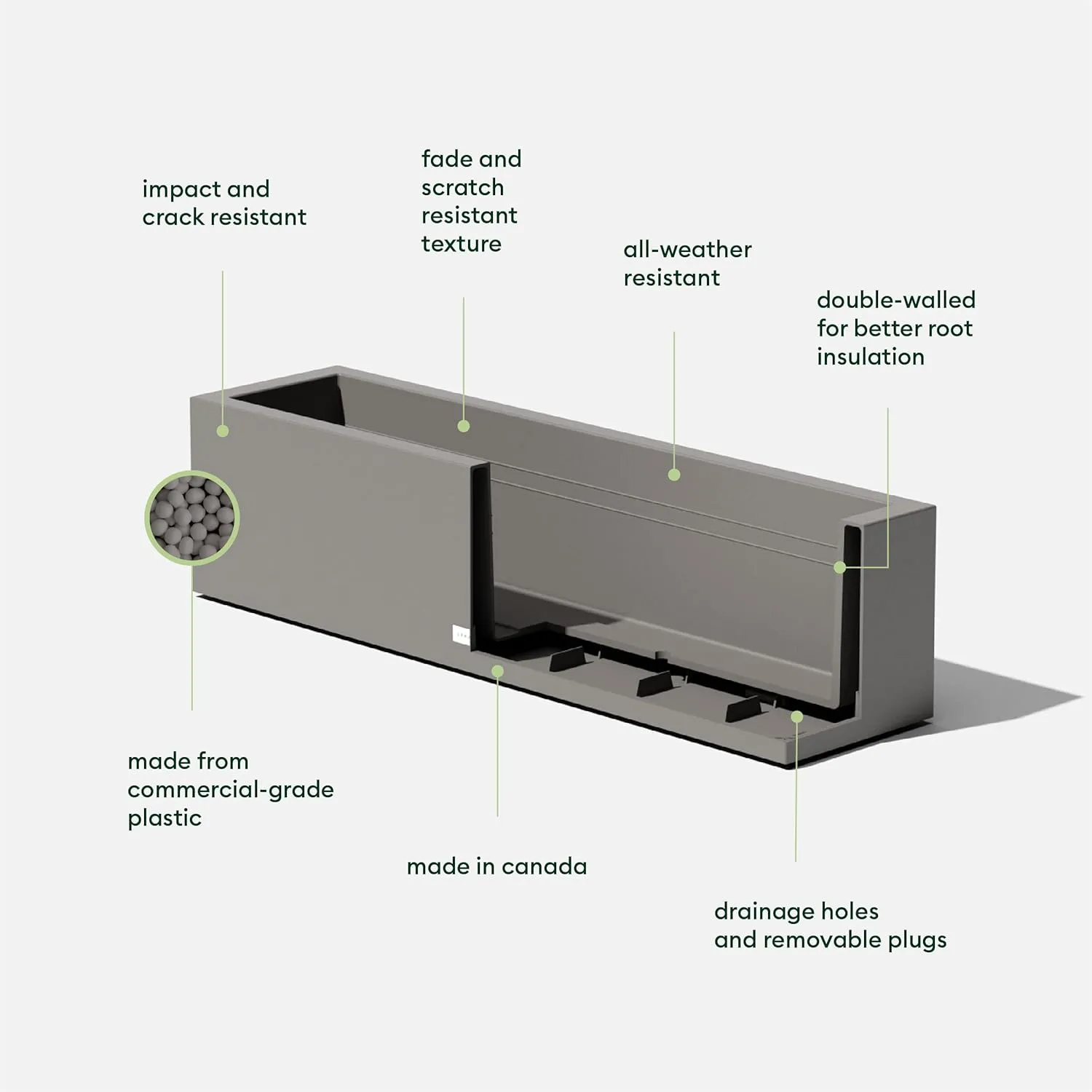 Veradek Block Series Window Box Planter - Rectangular Flower Pot for Indoor or Outdoor Window Sill/Balcony | All-Weather Use with Drainage Holes | Modern Décor for Succulents, Herbs, Small Plants