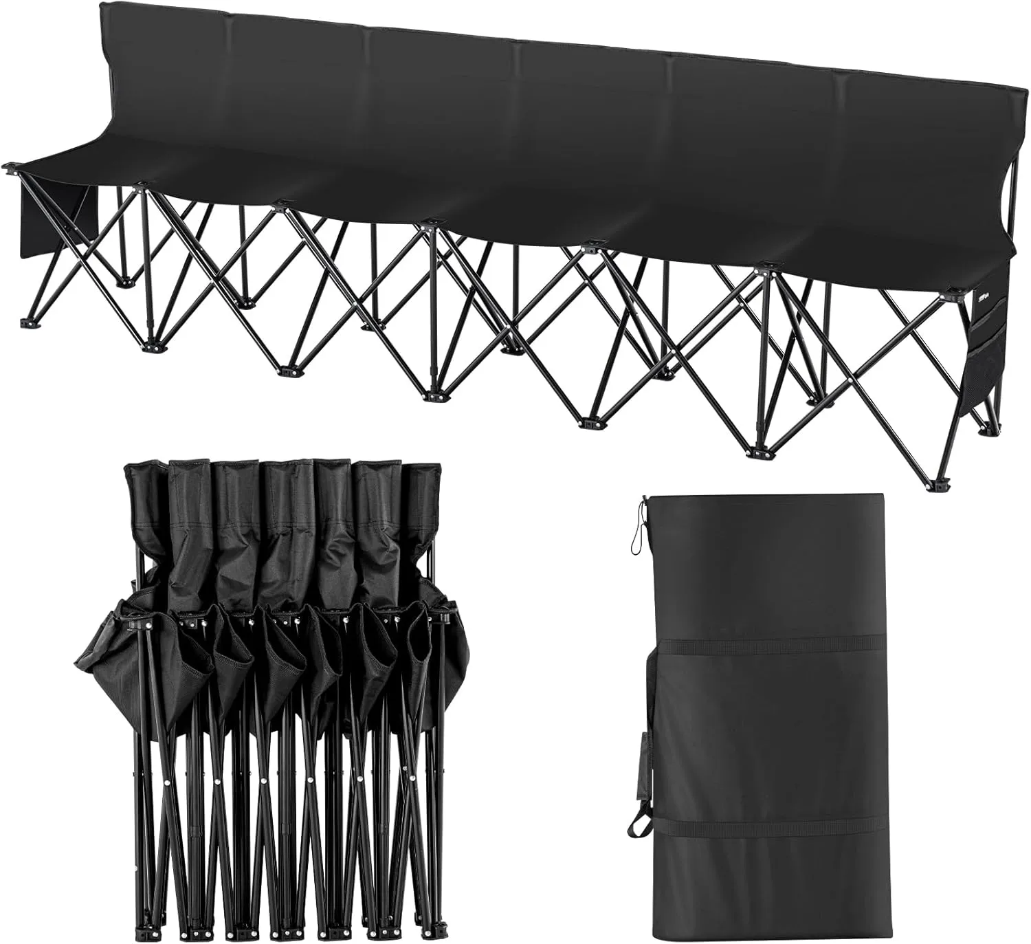 VEVOR Portable Folding Bench, 6 Seats Foldable Sideline Bench, Outdoor Camping Bench Chair with Carry Bag & Backrest, Team Sport Sideline Bench for Football Fishing, 6 Seats, 8seats