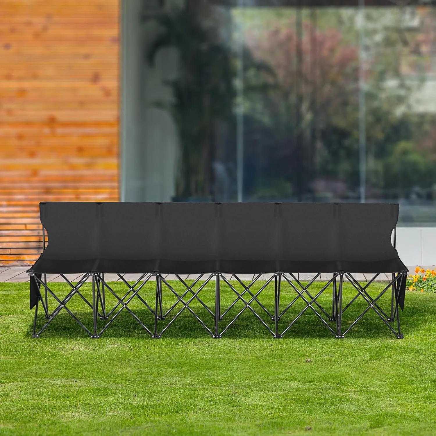 VEVOR Portable Folding Bench, 6 Seats Foldable Sideline Bench, Outdoor Camping Bench Chair with Carry Bag & Backrest, Team Sport Sideline Bench for Football Fishing, 6 Seats, 8seats