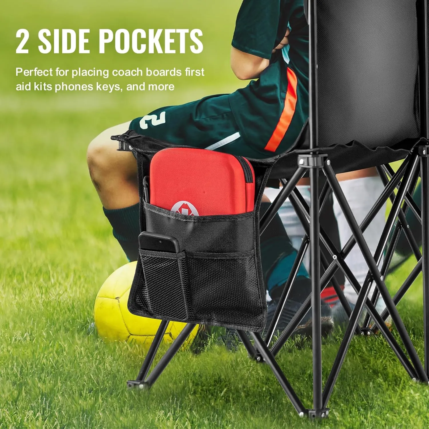 VEVOR Portable Folding Bench, 6 Seats Foldable Sideline Bench, Outdoor Camping Bench Chair with Carry Bag & Backrest, Team Sport Sideline Bench for Football Fishing, 6 Seats, 8seats