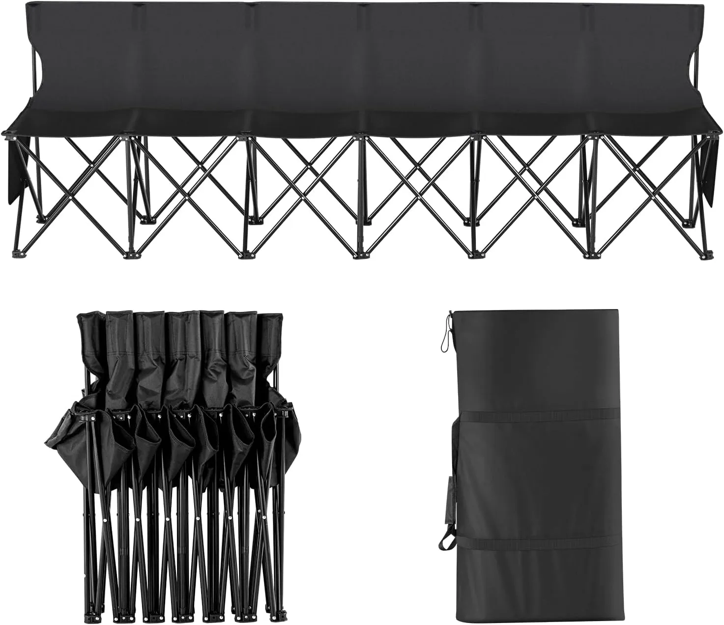 VEVOR Portable Folding Bench, 6 Seats Foldable Sideline Bench, Outdoor Camping Bench Chair with Carry Bag & Backrest, Team Sport Sideline Bench for Football Fishing, 6 Seats, 8seats