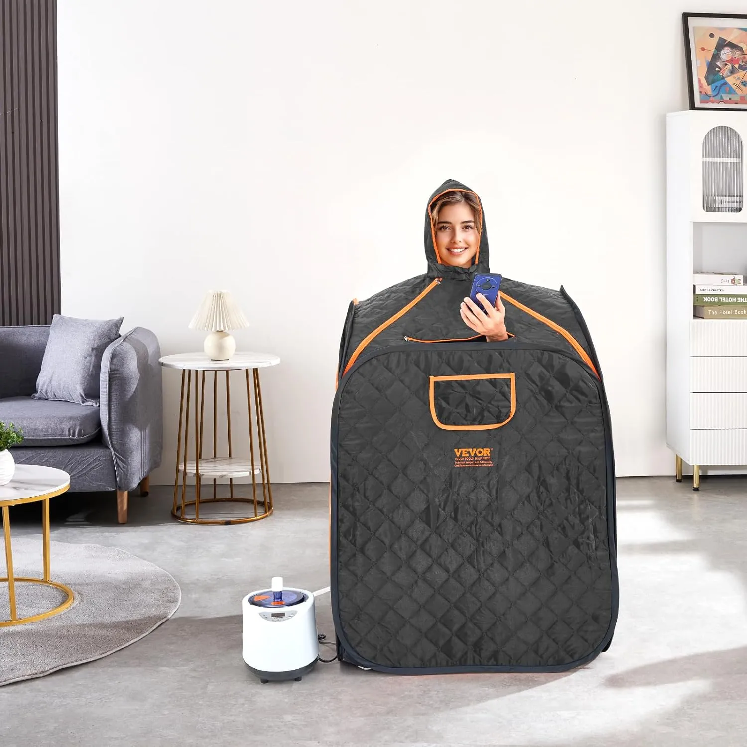VEVOR Portable Personal Steam Sauna Spa Tent with 1200 Watt Steam Generator, with Chair & Storage Bag, Home Therapeutic Sauna Blanket for Detox Relaxation, Time & Temperature Remote Control, Black