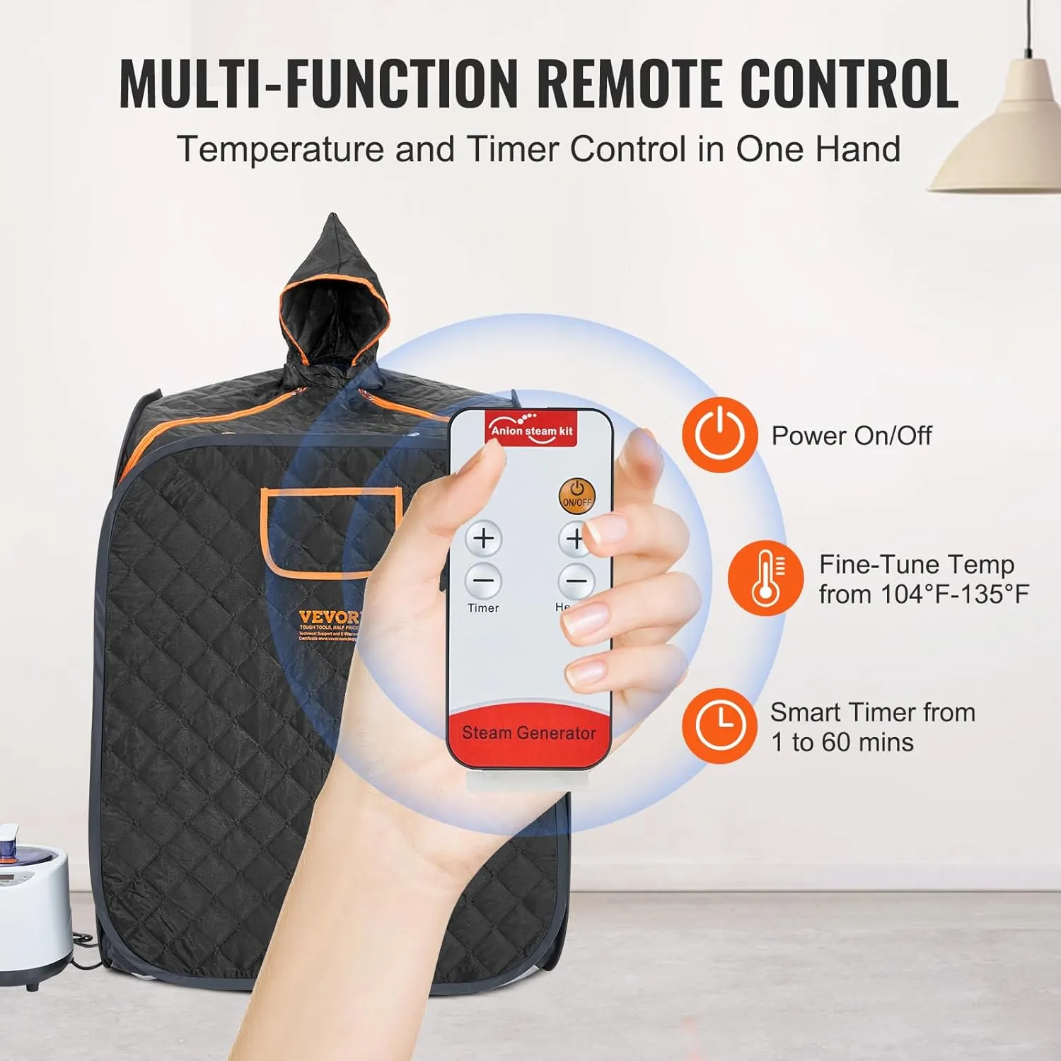 VEVOR Portable Personal Steam Sauna Spa Tent with 1200 Watt Steam Generator, with Chair & Storage Bag, Home Therapeutic Sauna Blanket for Detox Relaxation, Time & Temperature Remote Control, Black