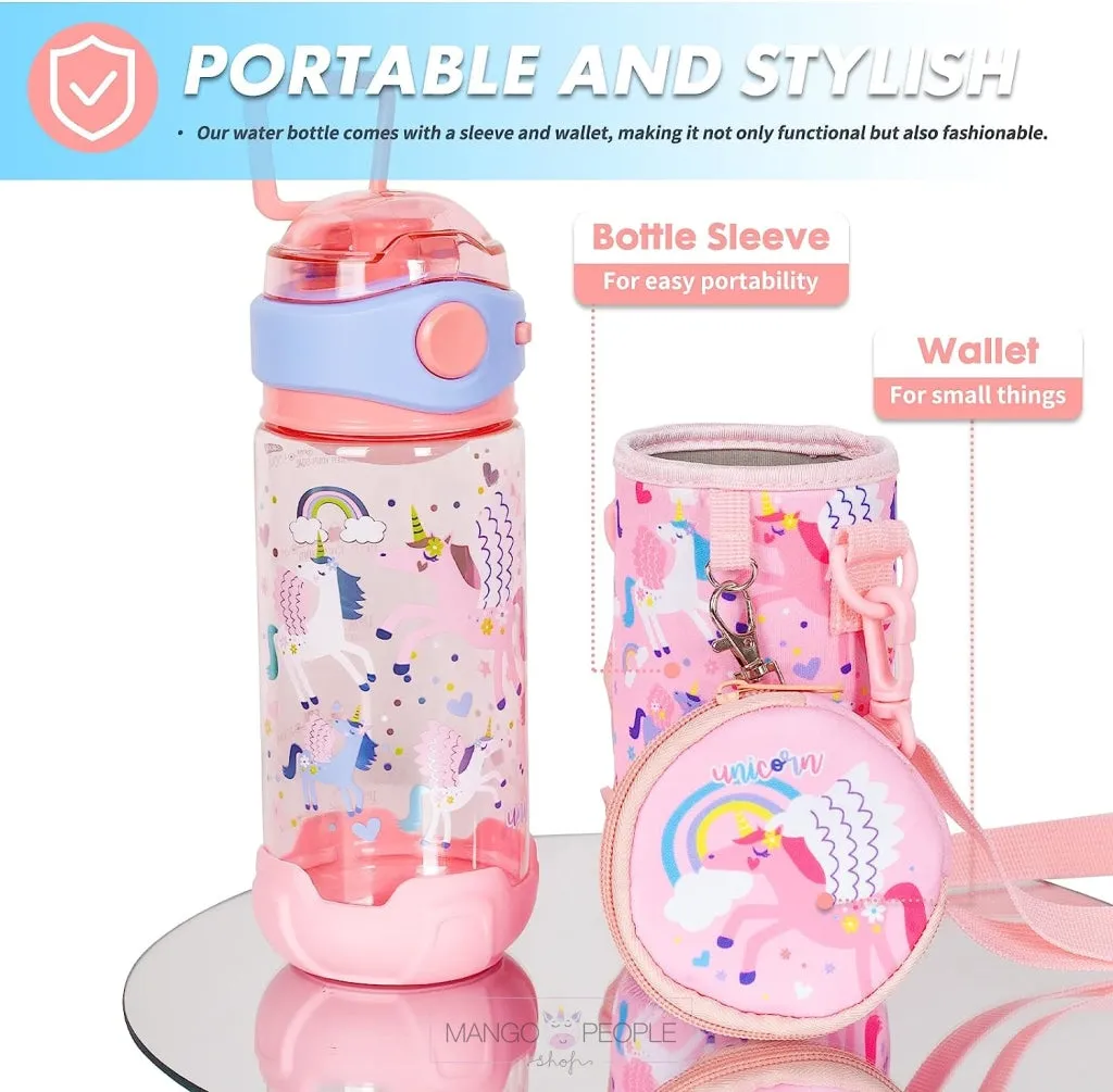 Vibrant Colored Water Bottle with Lanyard/Sleeve for School Kids -580ml