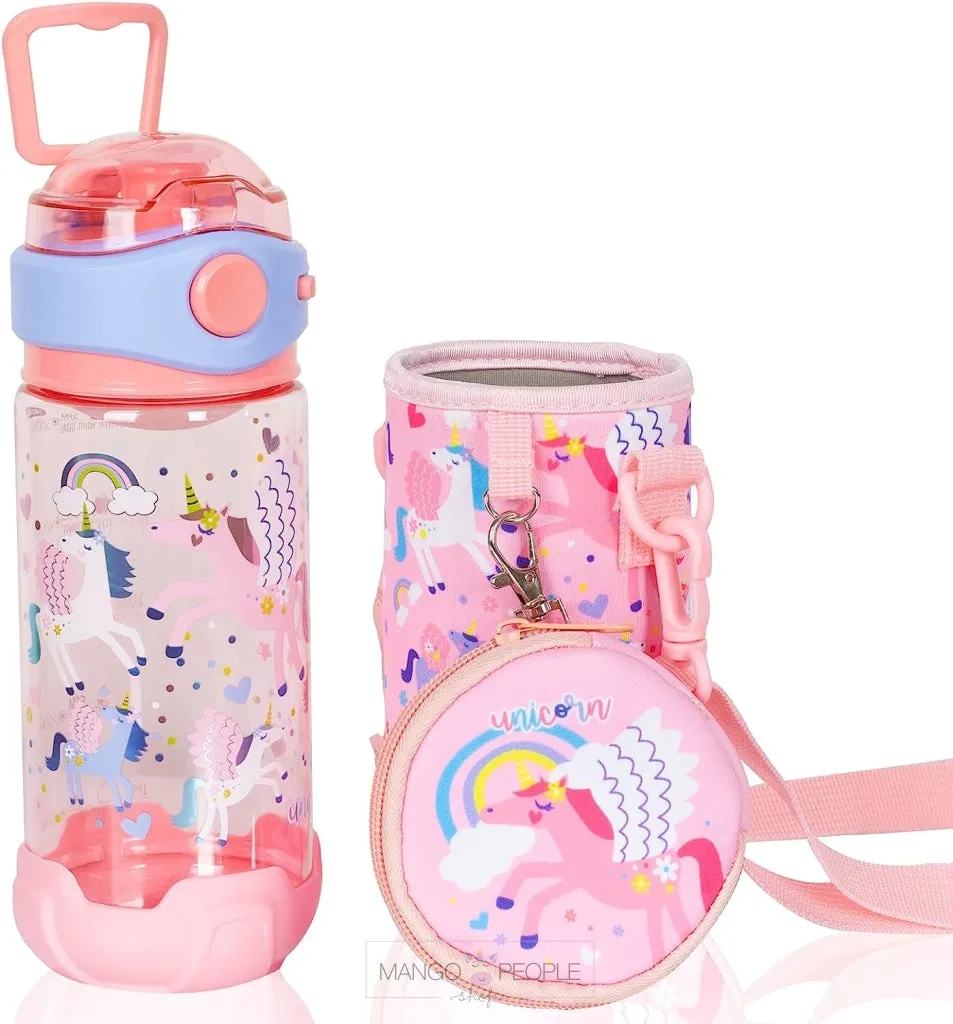 Vibrant Colored Water Bottle with Lanyard/Sleeve for School Kids -580ml
