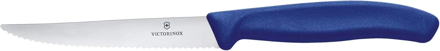 Victorinox 6.7232.6 Swiss Classic Steak Knife Set Ideal for Slicing a Wide Variety of Steak Cuts Wavy Edge Blade in Blue, Set of 6