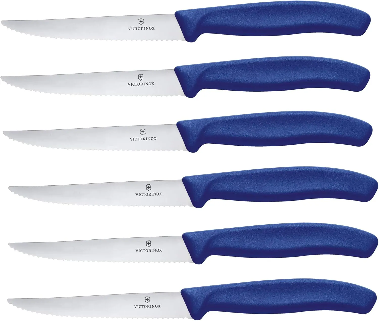 Victorinox 6.7232.6 Swiss Classic Steak Knife Set Ideal for Slicing a Wide Variety of Steak Cuts Wavy Edge Blade in Blue, Set of 6
