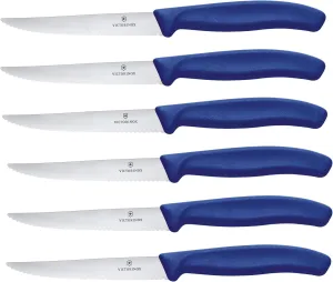 Victorinox 6.7232.6 Swiss Classic Steak Knife Set Ideal for Slicing a Wide Variety of Steak Cuts Wavy Edge Blade in Blue, Set of 6