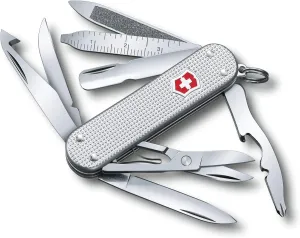 Victorinox Mini Champ Alox Swiss Army Knife, Compact, 15 Functions, Swiss Made Pocket Knife with Orange Peeler, Cuticle Pusher and Blade - Silver