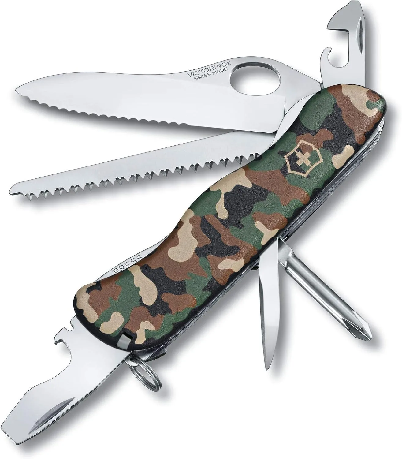 Victorinox One-Hand Trekker Swiss Army Knife, 12 Function Swiss Made Pocket Knife with Large Serrated Blade, Bottle Opener and Wood Saw - Black