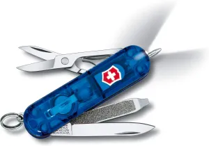 Victorinox Signature Lite Swiss Army Knife, Compact, 7 Functions, Swiss Made Pocket Knife with Pressurized Ballpoint Pen, LED and Key Ring - Sapphire