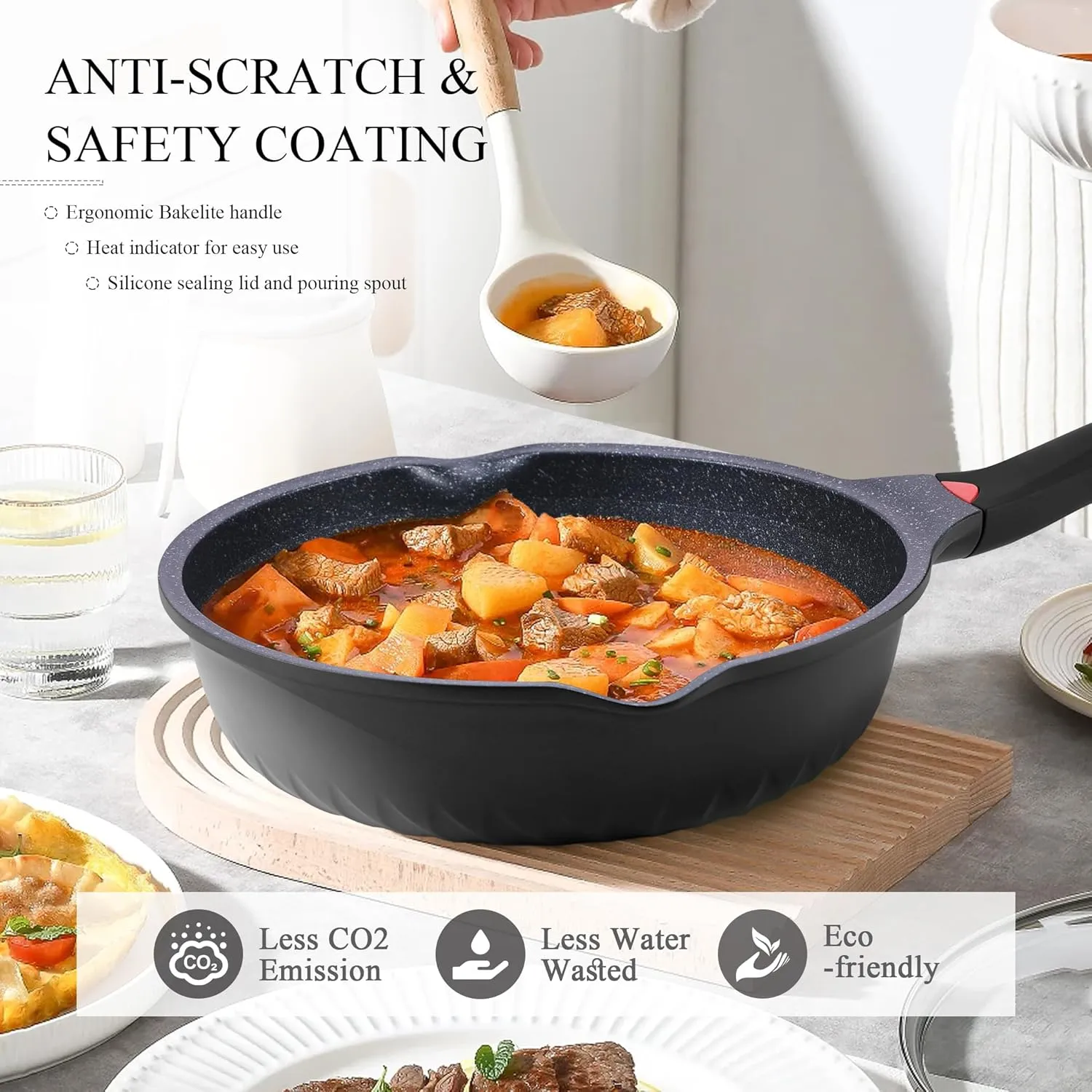 Vinchef Nonstick Skillet with Lid, 11In/5Qt Aluminum Deep Frying/Saute Pan with Lid and Heat Indicator, Anti Scratch and Anti Stain, Induction Compatible