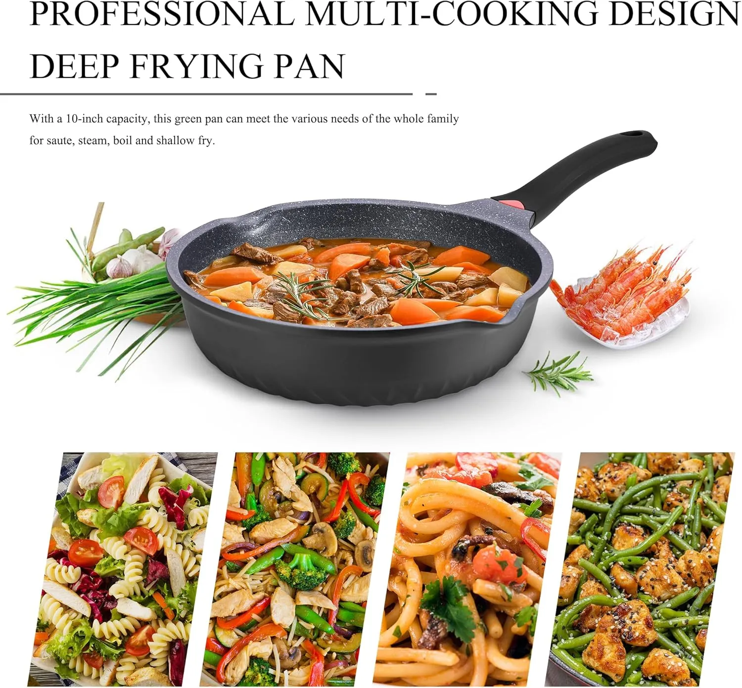 Vinchef Nonstick Skillet with Lid, 11In/5Qt Aluminum Deep Frying/Saute Pan with Lid and Heat Indicator, Anti Scratch and Anti Stain, Induction Compatible