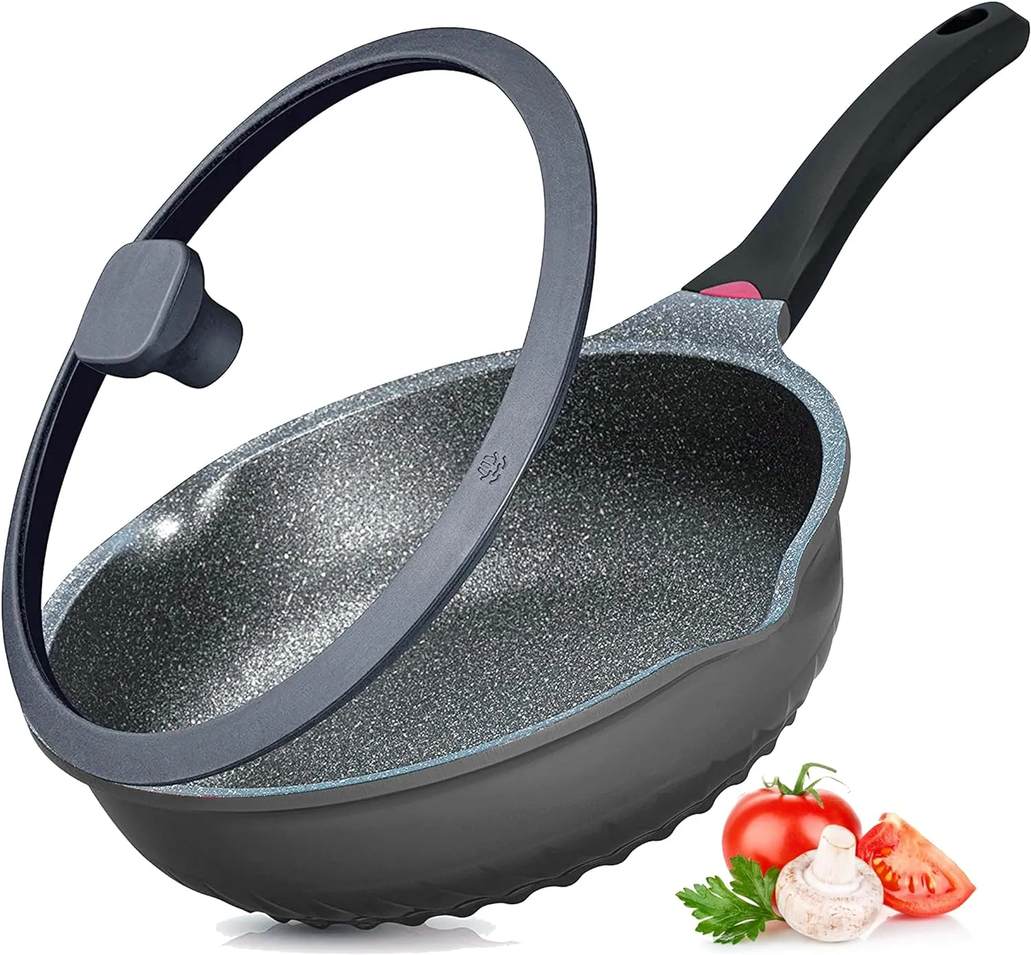 Vinchef Nonstick Skillet with Lid, 11In/5Qt Aluminum Deep Frying/Saute Pan with Lid and Heat Indicator, Anti Scratch and Anti Stain, Induction Compatible