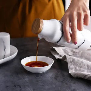 Vinegar Bottle Anti-Leakage, Seasoning Bottle, Handcrafted Ceramic Olive Oil or Vinegar Bottle Dispenser 300ML Seasoning Bottle, Marble Pattern